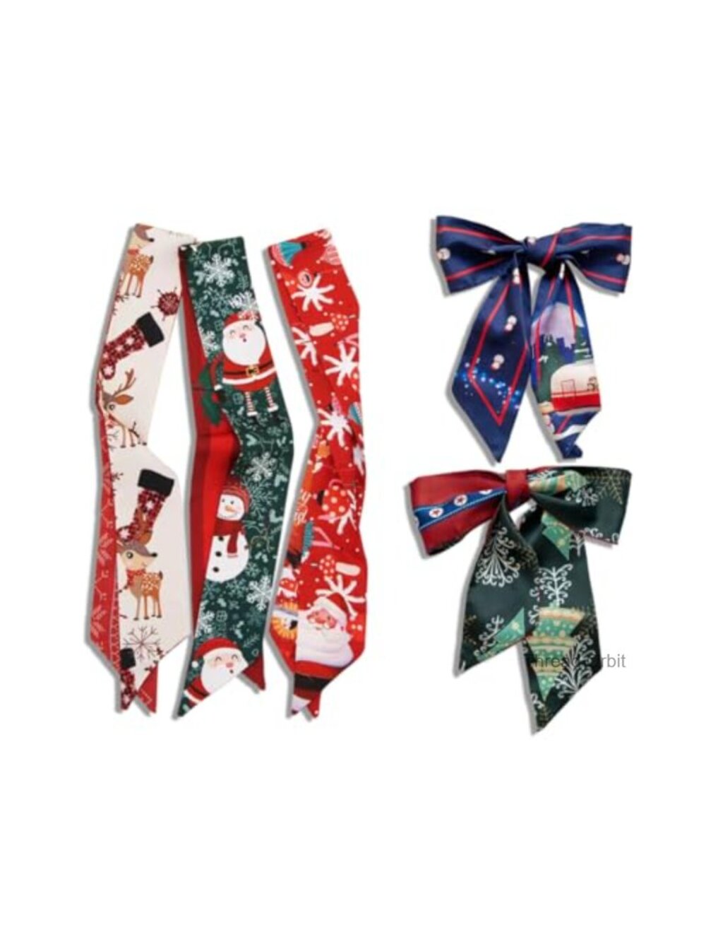 5Pc Christmas Purse Scarf Set Polyester Handbag Hair Neck Scarves